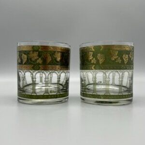 Golden Grapes Green Old Fashioned by Cera Glass - Set of 2